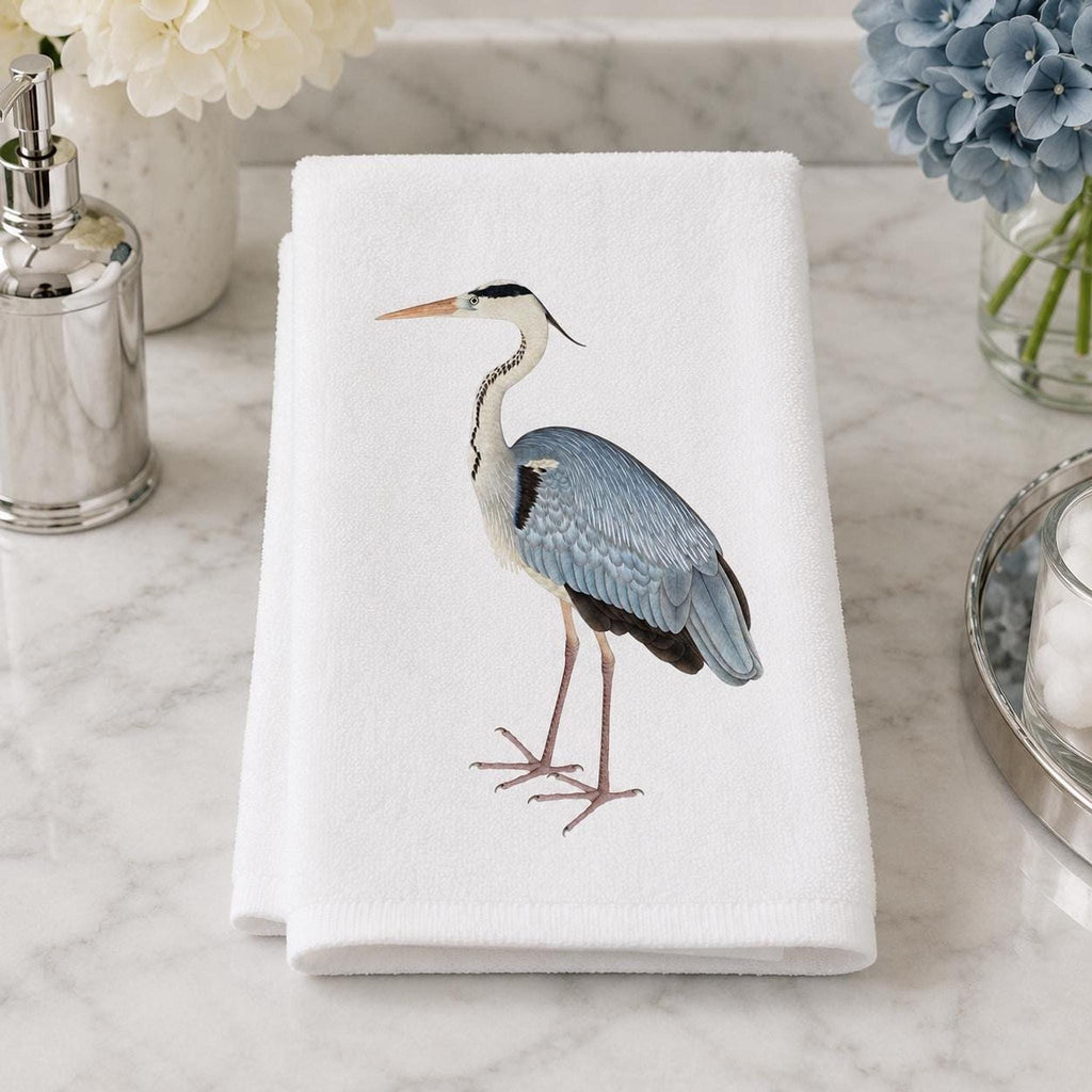 Soft Hand Towel, Blue Heron Design, 15 x 25 Inch Sheared Polyester Cotton Terrycloth