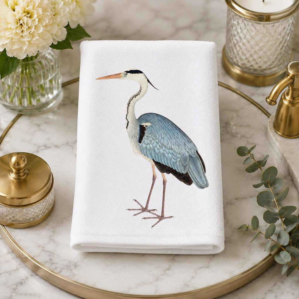 Soft Hand Towel, Blue Heron Design, 15 x 25 Inch Sheared Polyester Cotton Terrycloth