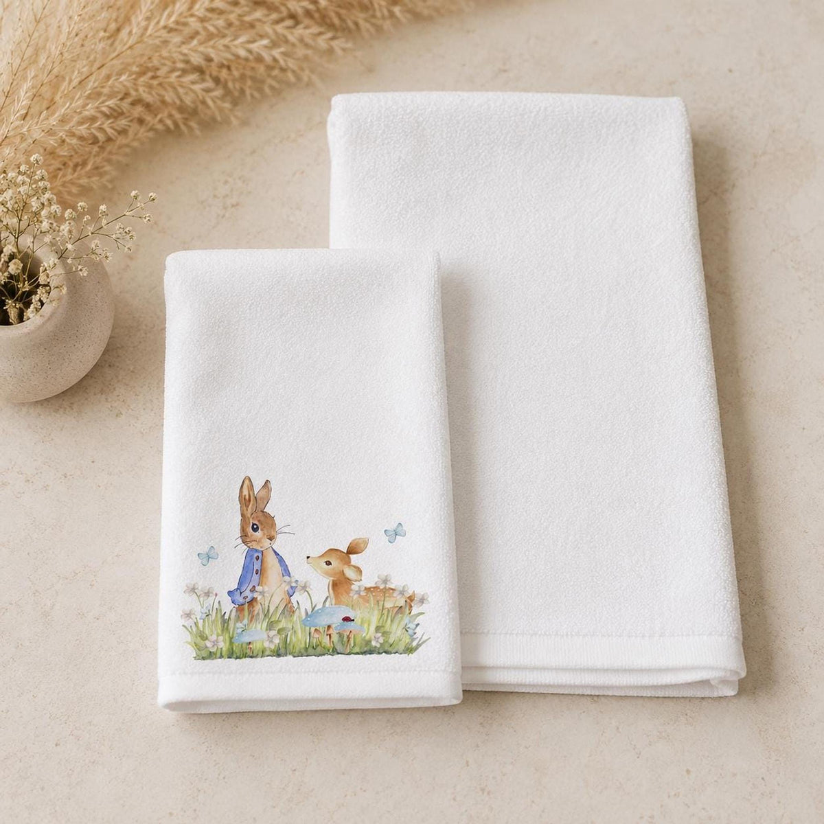 Fingertip Towel, 11 X 18 Inch Polyester Face with Woodland Bath Design