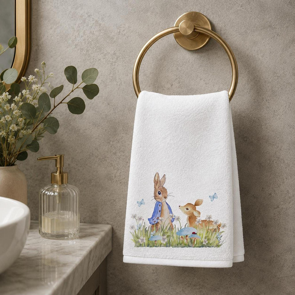 Fingertip Towel, 11 X 18 Inch Polyester Face with Woodland Bath Design
