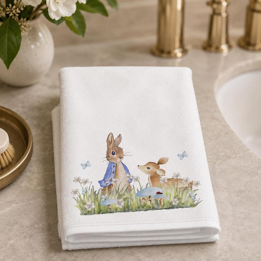 Fingertip Towel, 11 X 18 Inch Polyester Face with Woodland Bath Design