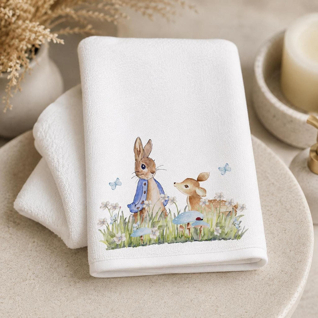 Fingertip Towel, 11 X 18 Inch Polyester Face with Woodland Bath Design