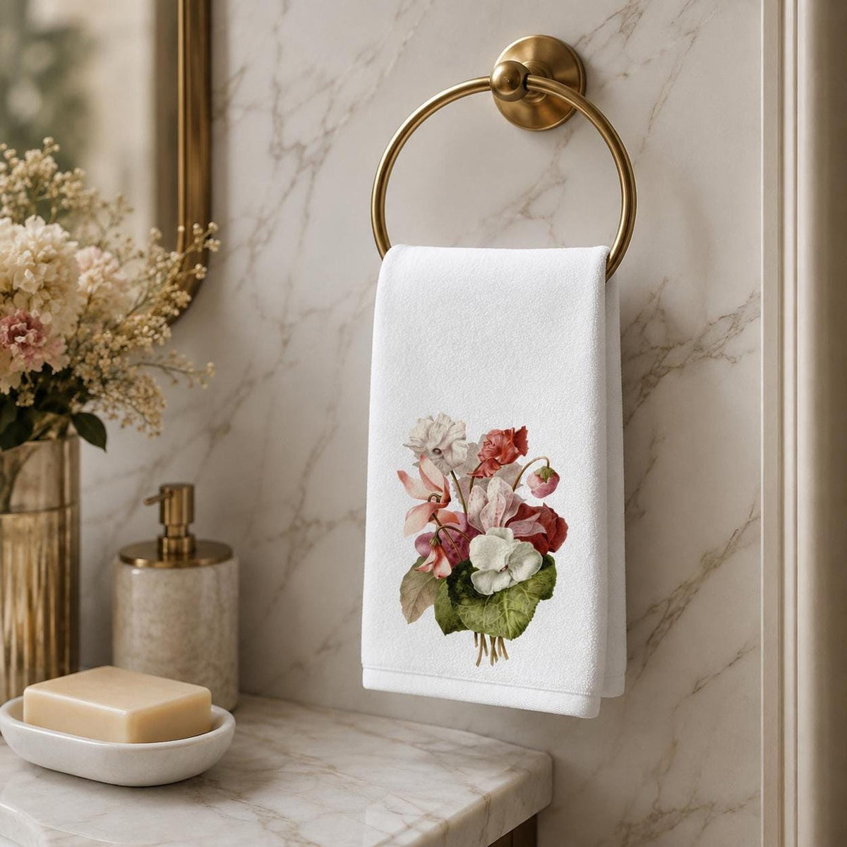 Pink Floral Fingertip Towel, 11 x 18-Inch Cotton Terrycloth Guest Bath Decor