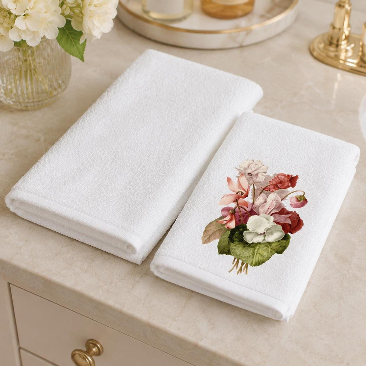 Pink Floral Fingertip Towel, 11 x 18-Inch Cotton Terrycloth Guest Bath Decor