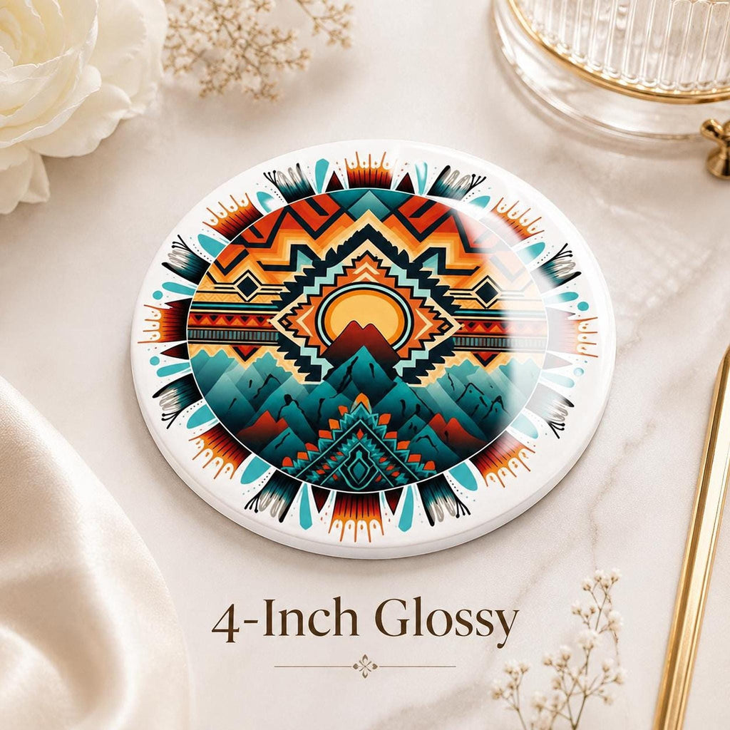 Southwestern Mountain Ceramic Coaster, Boho Desert Decor, Geometric Drink Coaster, Nature Lover Gift