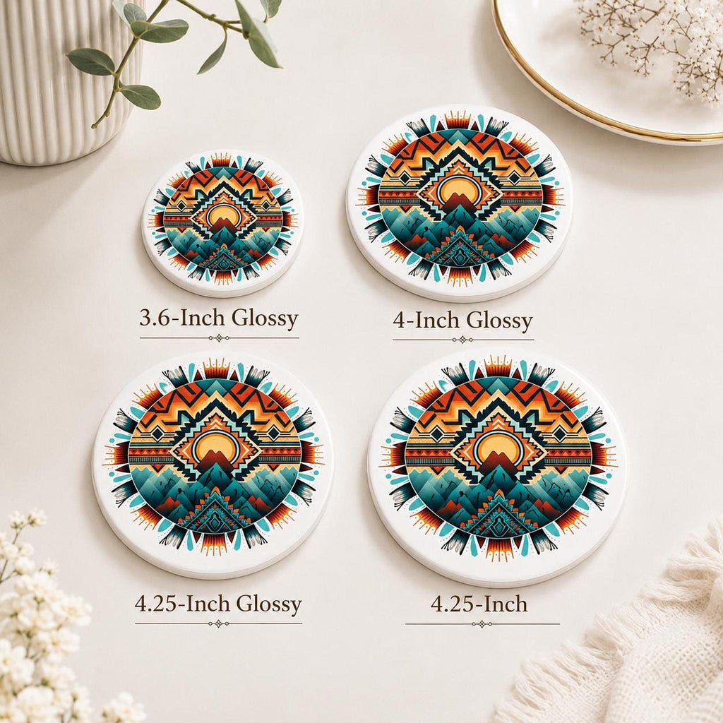 Southwestern Mountain Ceramic Coaster, Boho Desert Decor, Geometric Drink Coaster, Nature Lover Gift