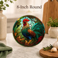 Glass Cutting Board, Round Tempered Rooster Artwork for Charcuterie Serving