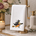 Hand Towel, White Sheared Polyester Halloween Witch Design, Cotton Terrycloth Back