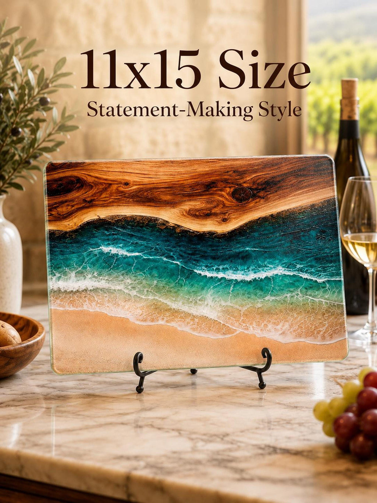 Ocean Charcuterie Cutting Board, Two Sizes, Textured Tempered Glass