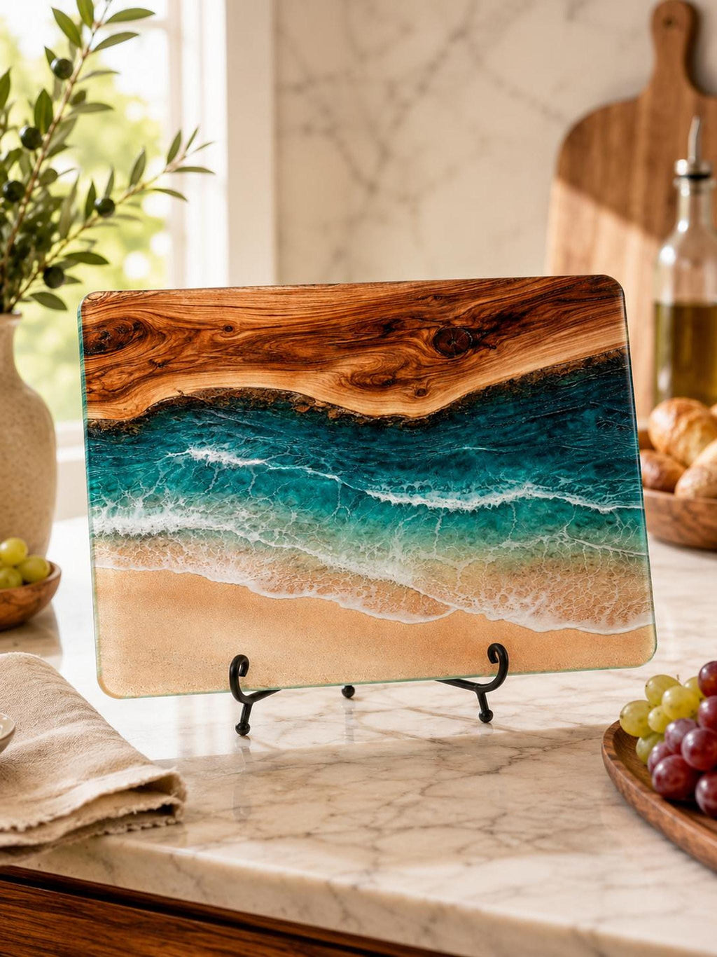 Ocean Charcuterie Cutting Board, Two Sizes, Textured Tempered Glass