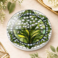 Lily of the Valley Ceramic Coaster, Stained Glass Floral Decor, Botanical Flower Lover Gift