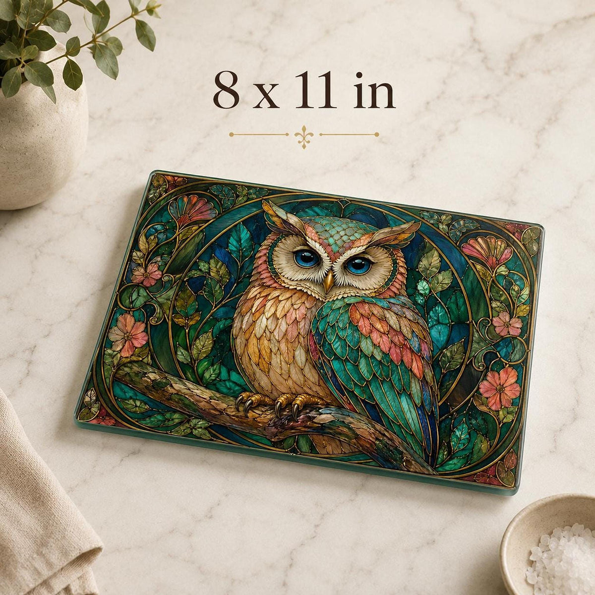 Owl Cutting Board, Stained Glass Inspired Charcuterie Tray