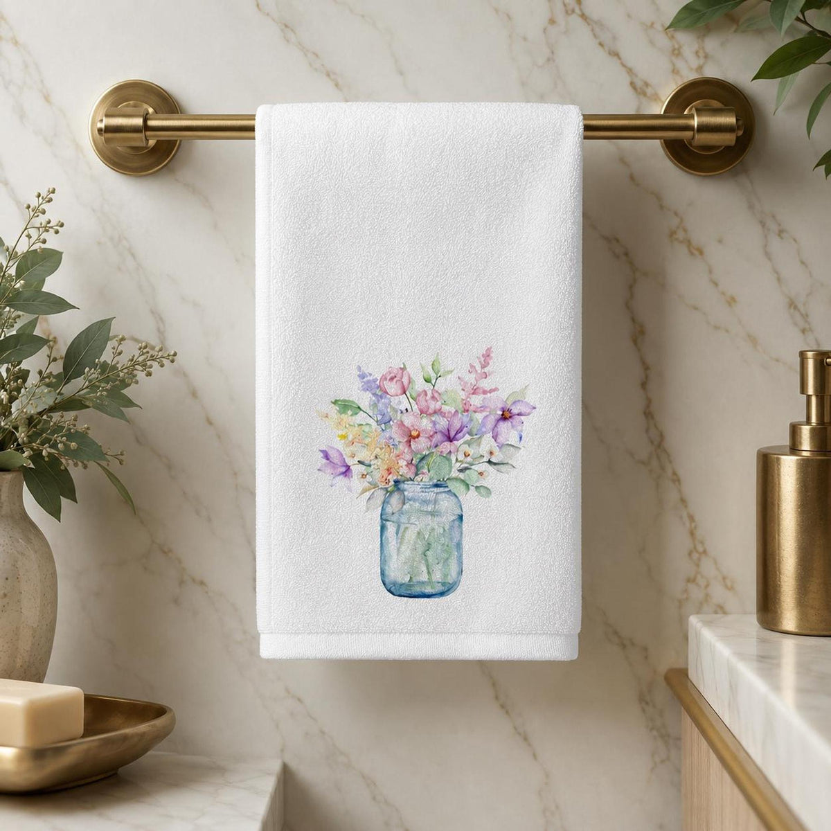 Wildflower Towel, Floral Fingertip with Mason Jar Design