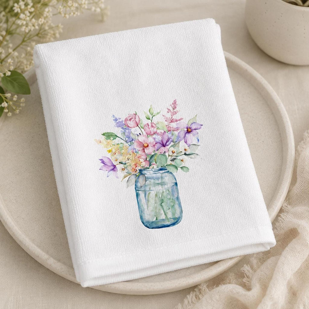 Wildflower Towel, Floral Fingertip with Mason Jar Design
