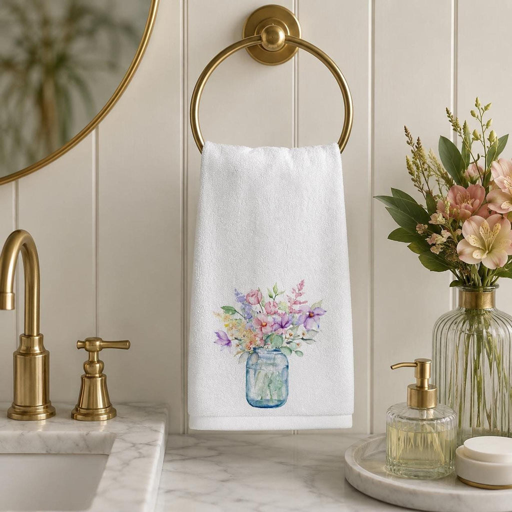 Wildflower Towel, Floral Fingertip with Mason Jar Design