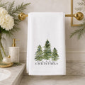 Tree Hand Towel, Merry Christmas Design with Watercolor Evergreens