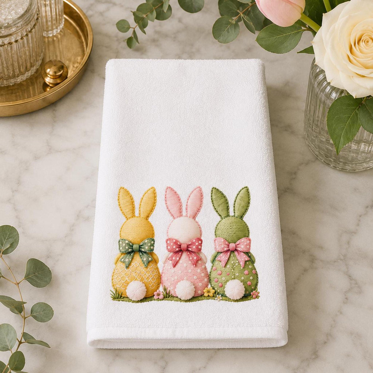 Bunny Hand Towel for Spring Decor, Adorable Easter Home Accent