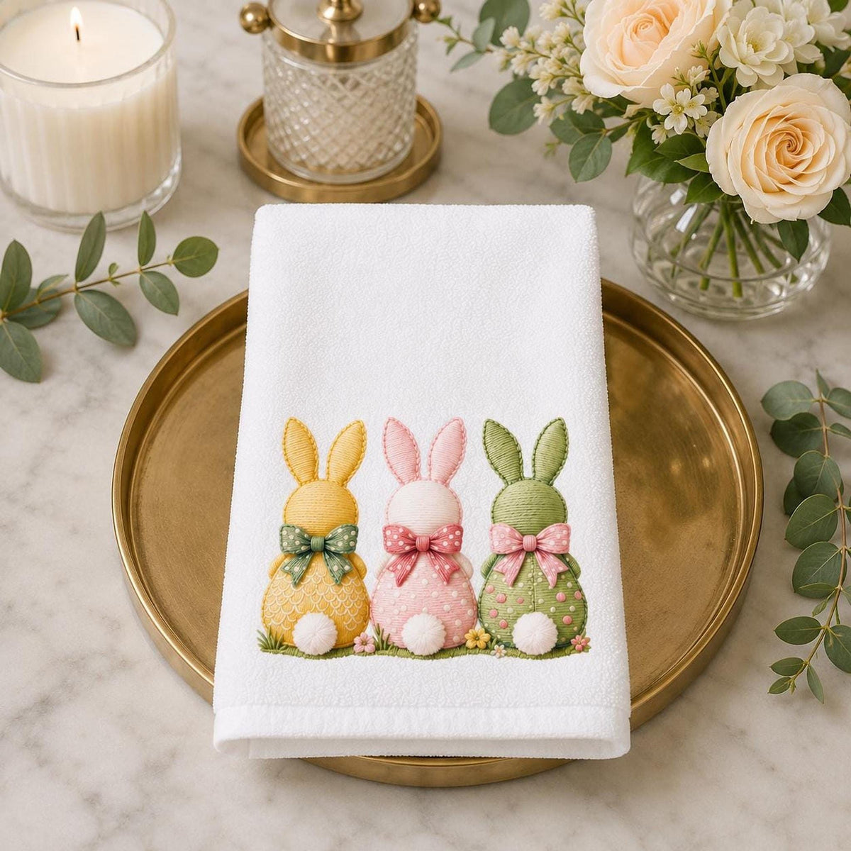 Bunny Hand Towel for Spring Decor, Adorable Easter Home Accent