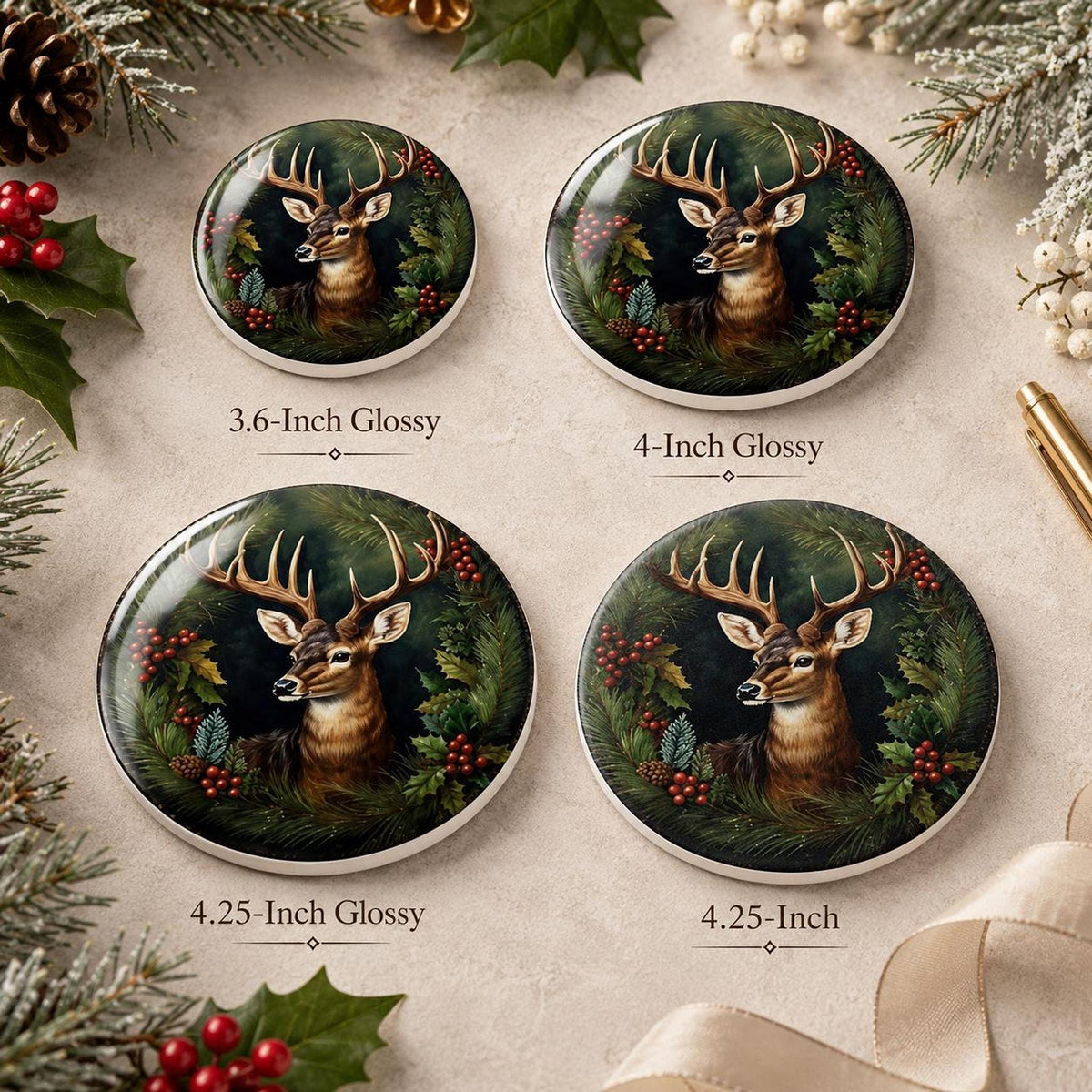 Holiday Deer Coaster, Ceramic Christmas Desk Decor with Cork Backing