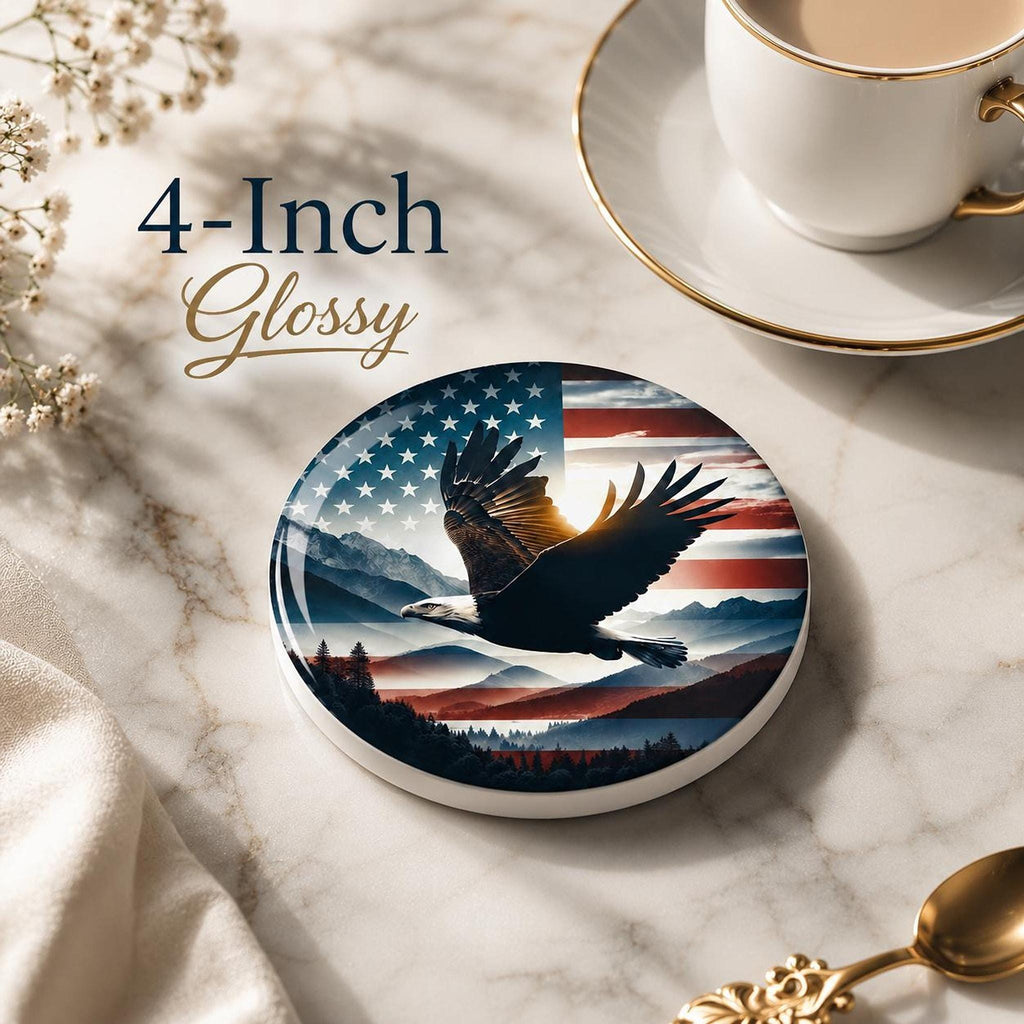 Patriotic Coaster with Eagle Design, American Flag Ceramic Drink