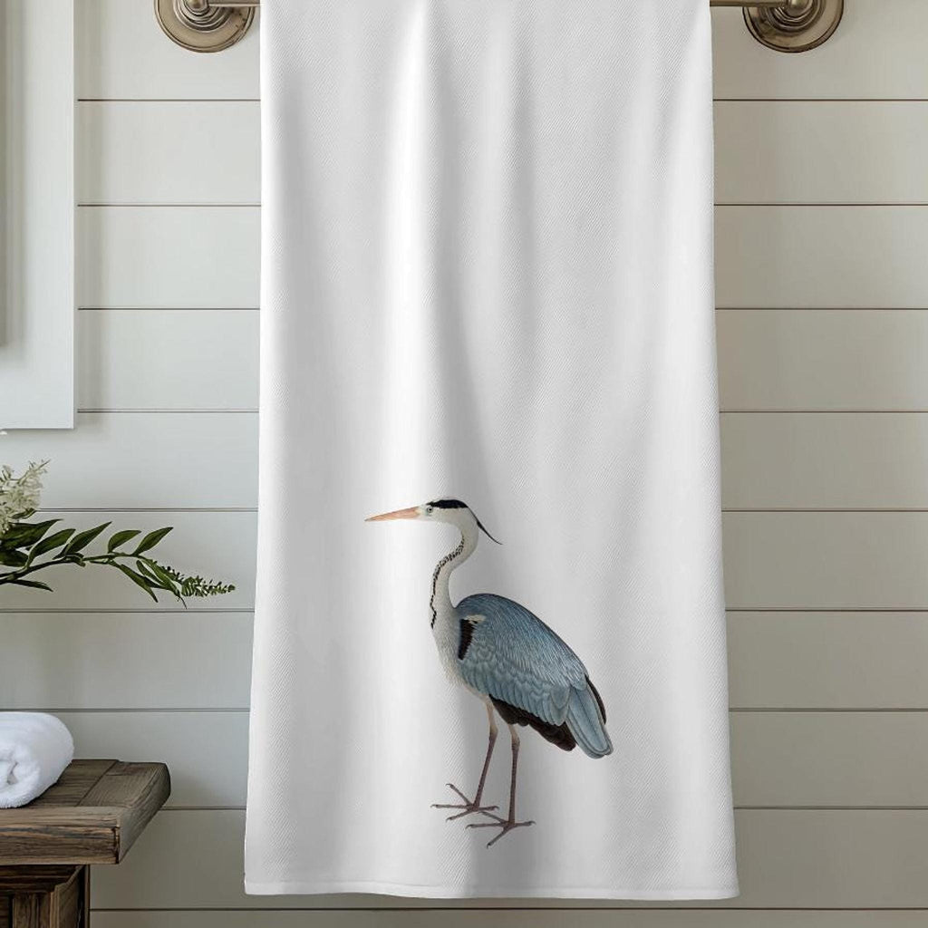 Blue Heron Towel, Elegant Bird Design on Soft Cotton Terrycloth