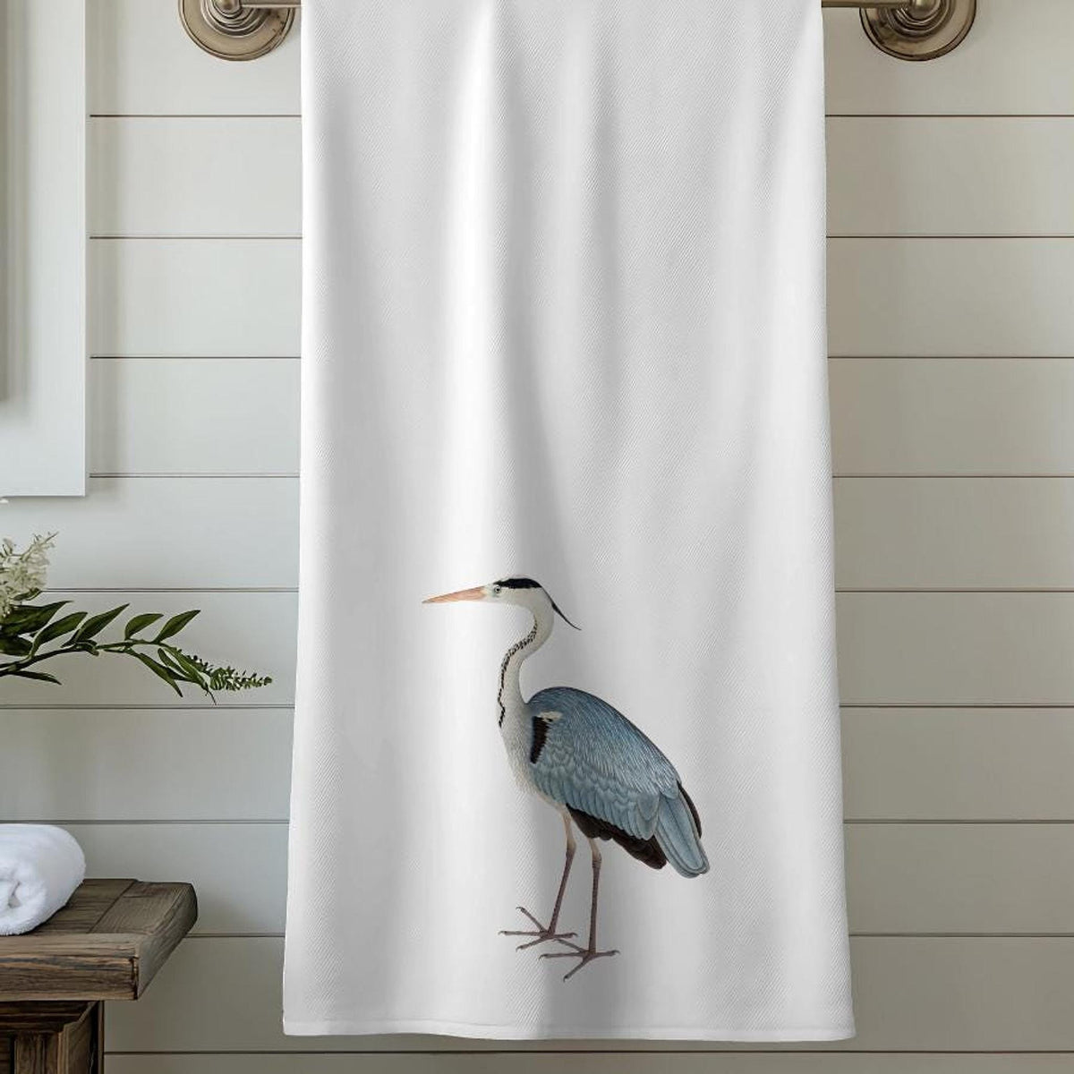 Blue Heron Towel, Elegant Bird Design on Soft Cotton Terrycloth