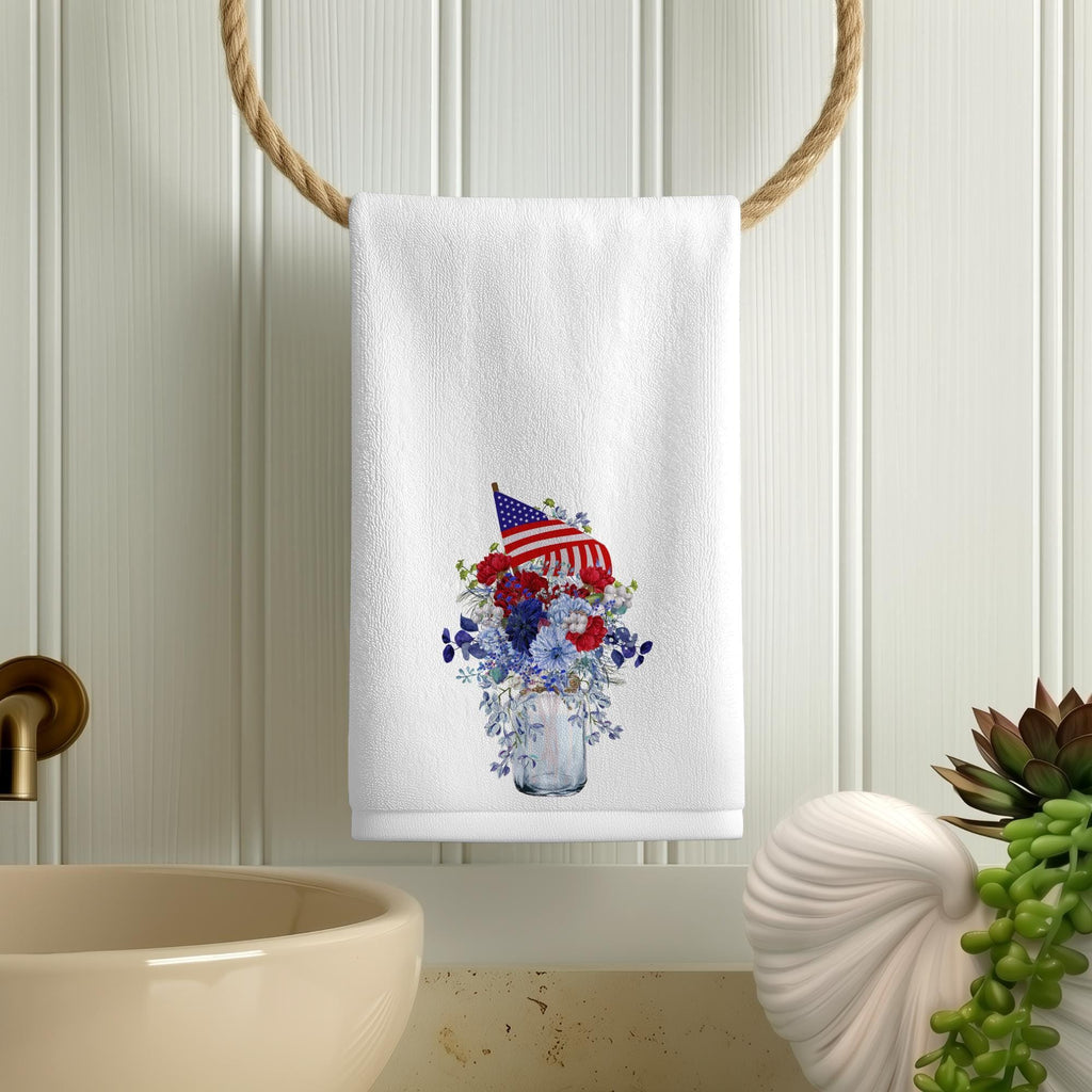Patriotic Towel with Floral Design, Americana Fingertip for Bath