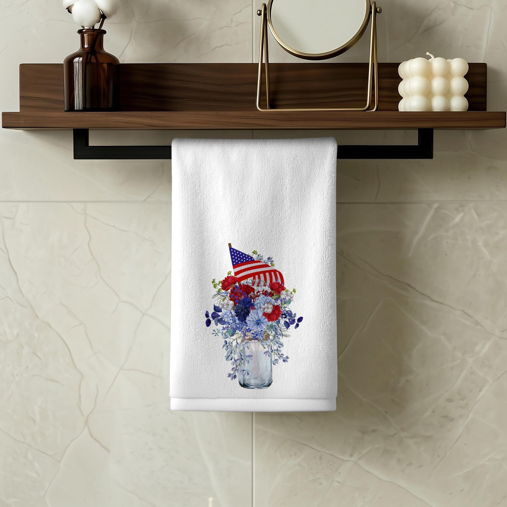 Patriotic Towel with Floral Design, Americana Fingertip for Bath