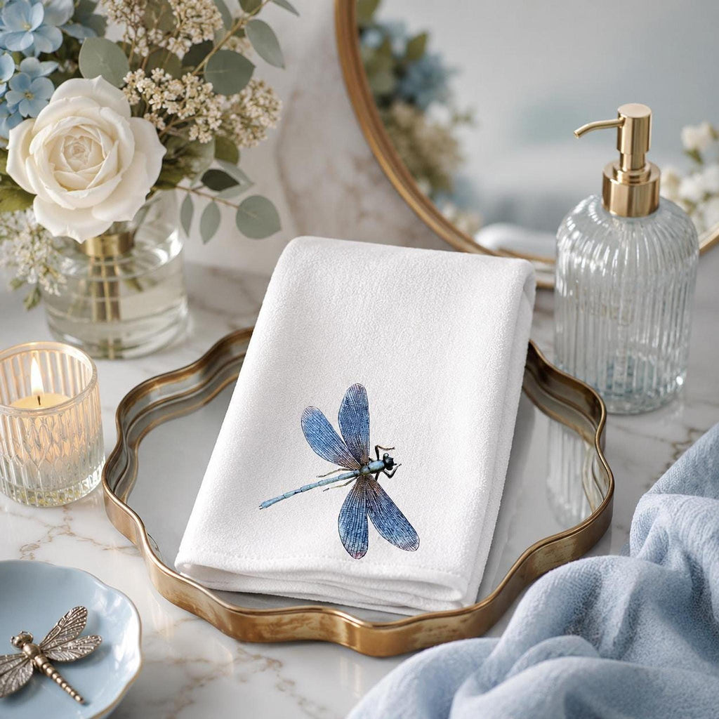 Blue Dragonfly Hand Towel, 15 x 25 Inch With Sheared Polyester Front