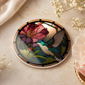 Hummingbird Coaster, Colorful Ceramic Drink Mat with Floral Design