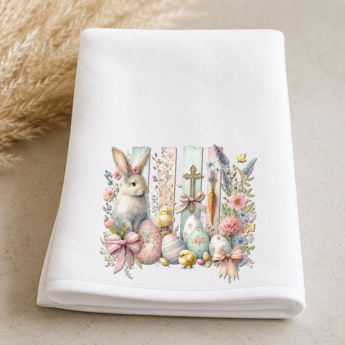 Easter Towel with Bunny Design, Spring Fingertip for Guest Bath
