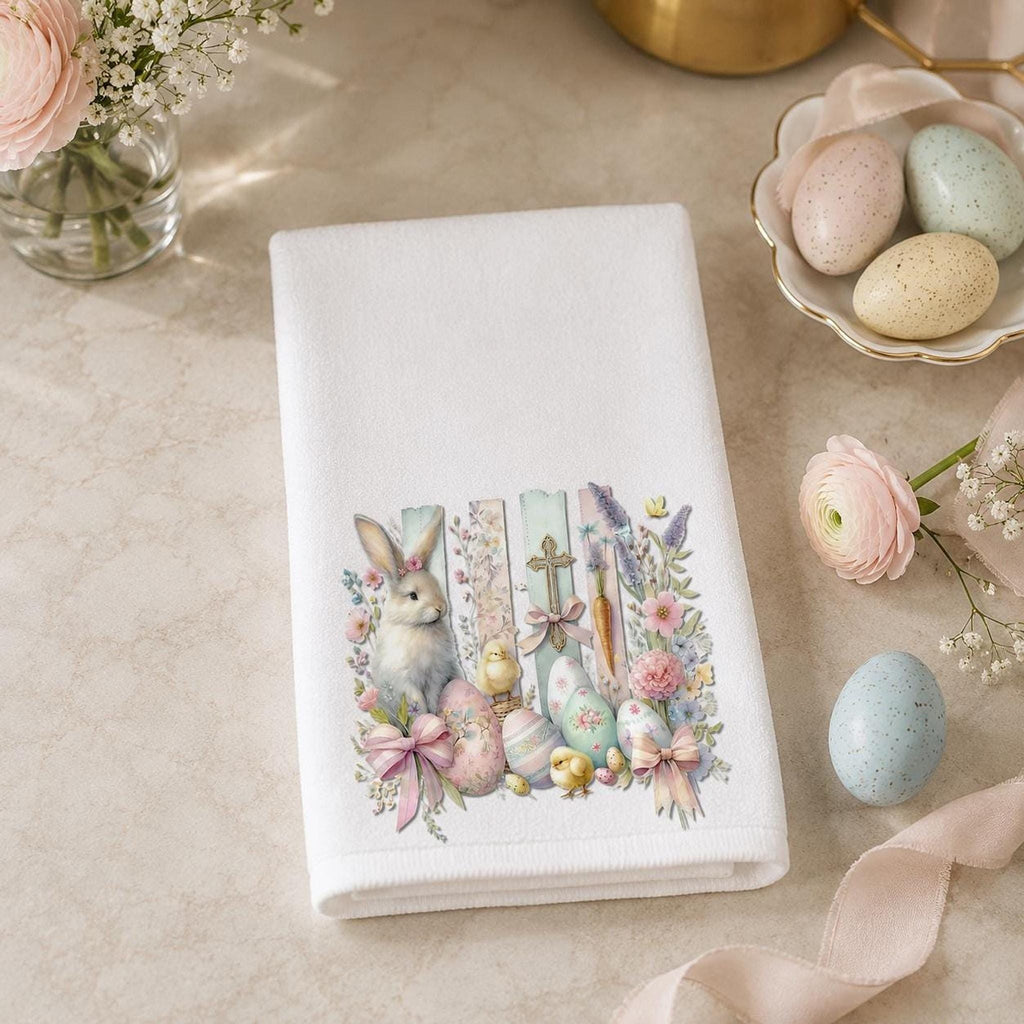 Easter Towel with Bunny Design, Spring Fingertip for Guest Bath