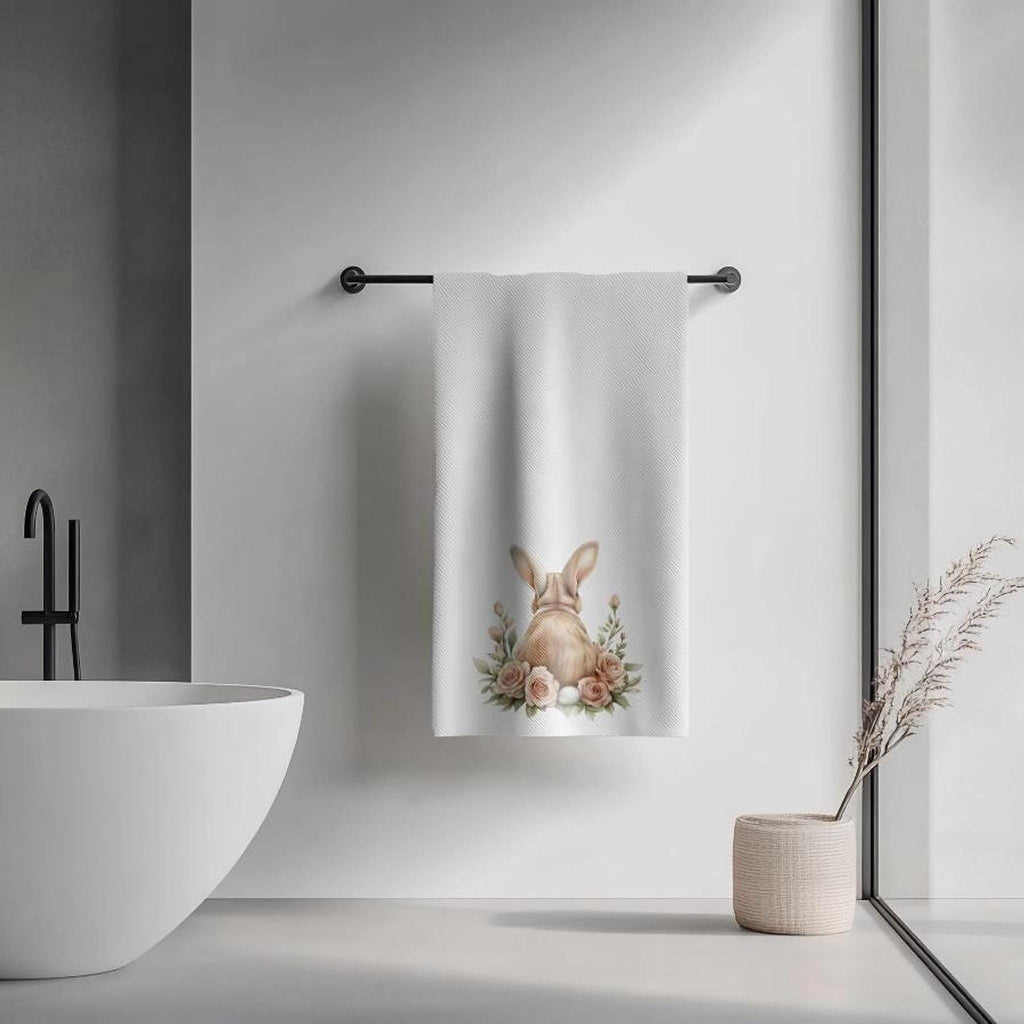 Bunny Bath Towel, Floral Spring Decor with Soft Cotton Terrycloth
