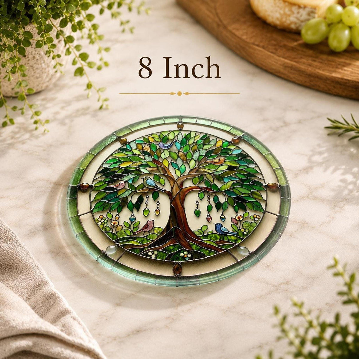 Tree of Life Glass Cutting Board, Round Charcuterie in Tempered
