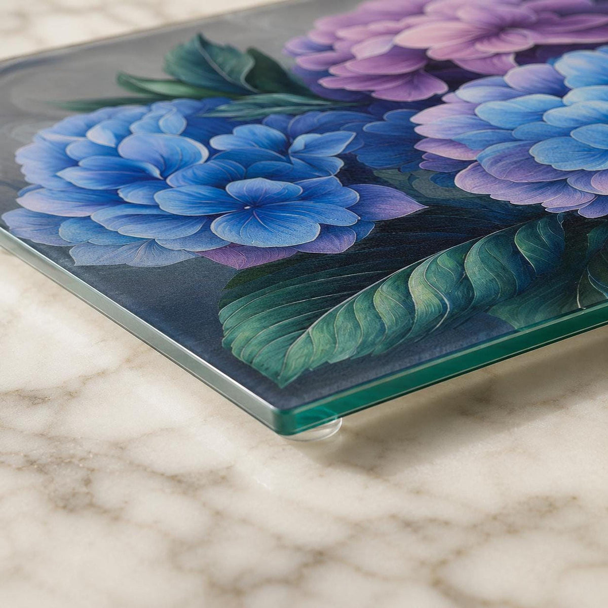 Hydrangea Glass Cutting Board, Floral Serving Tray with Tempered