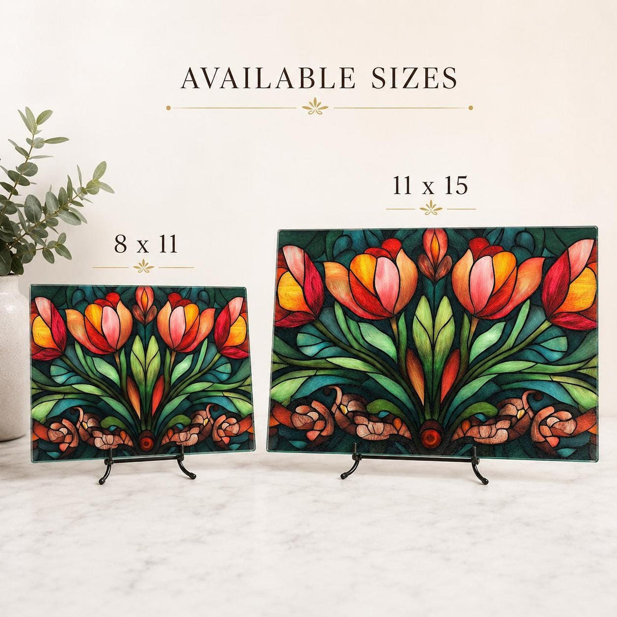 Colorful Floral Board, Tempered Glass Cutting and Charcuterie Tray