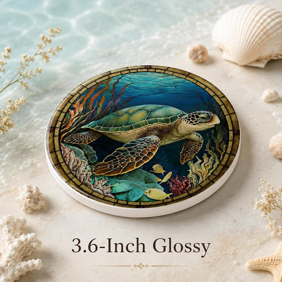 Sea Turtle Coaster, Colorful Ceramic Drink with Ocean Design