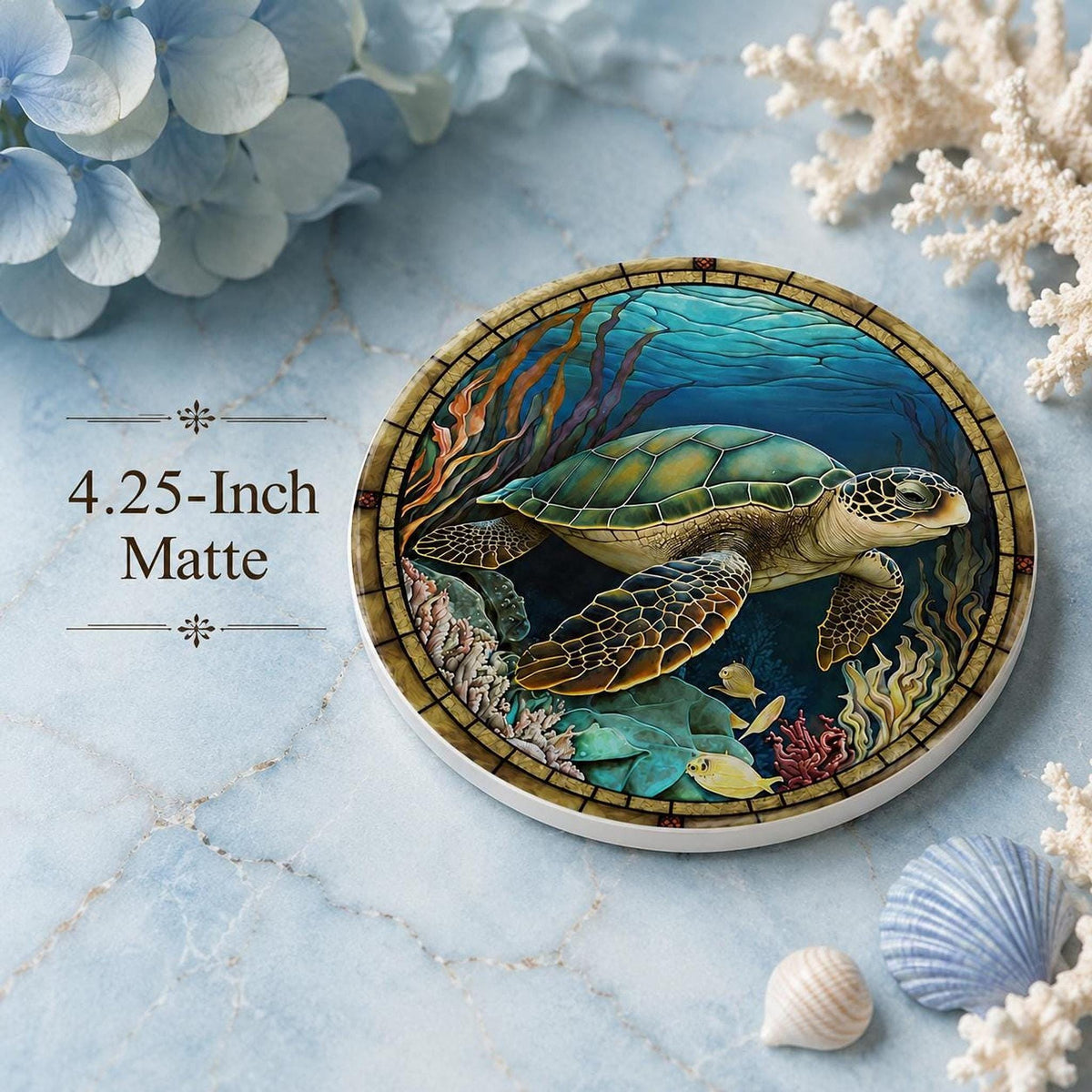 Sea Turtle Coaster, Colorful Ceramic Drink with Ocean Design