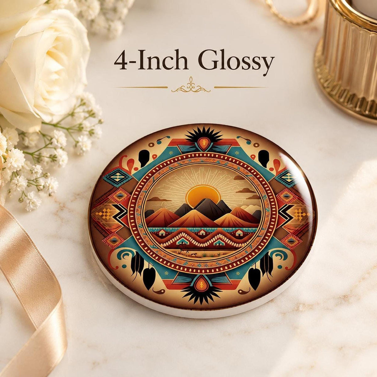 Southwest Coaster, Ceramic Drink Mat with Sunset Mountain Design