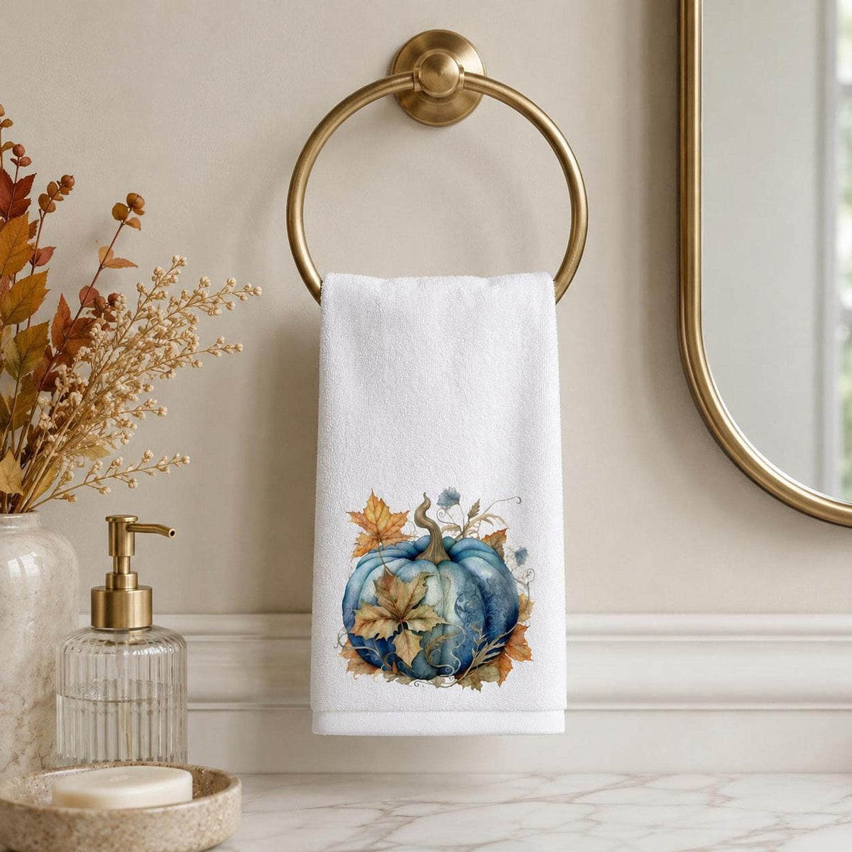 Blue Pumpkin Fingertip Towel, 11 x 18-Inch Cotton Terrycloth Back