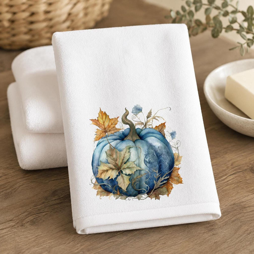 Blue Pumpkin Fingertip Towel, 11 x 18-Inch Cotton Terrycloth Back