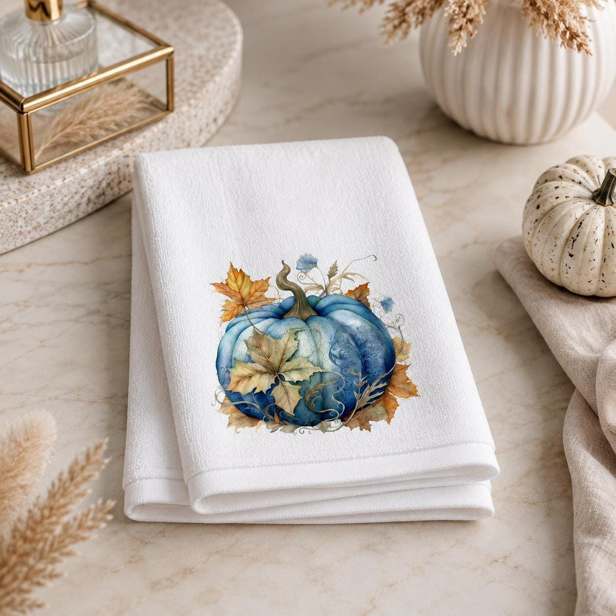 Blue Pumpkin Fingertip Towel, 11 x 18-Inch Cotton Terrycloth Back