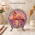 Serving Cheese Board, Pink Tempered Glass with Flamingo Stained-Glass Design