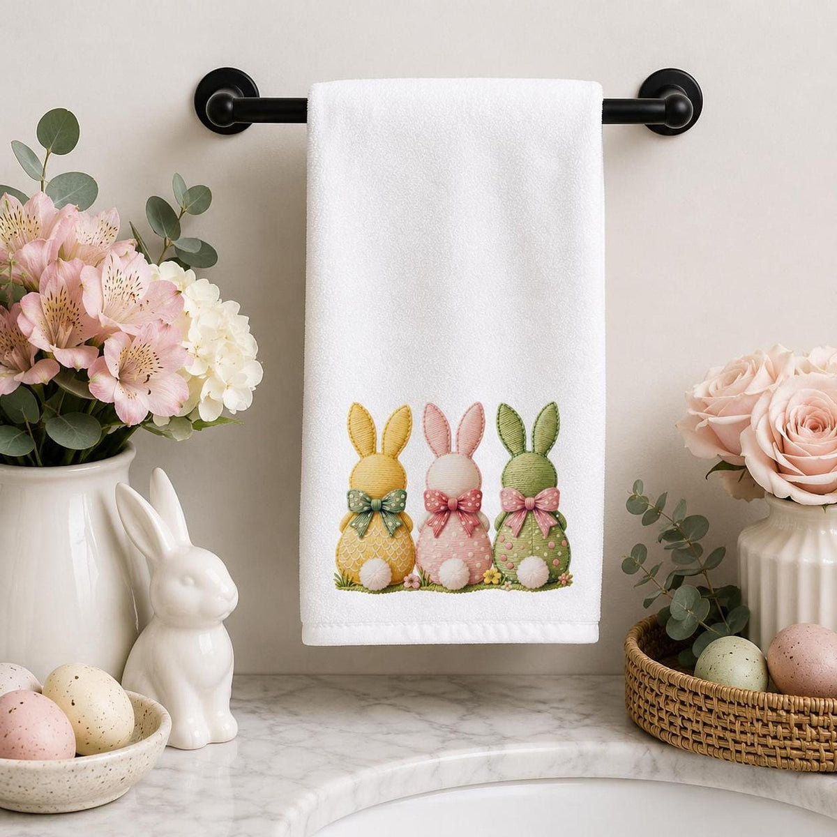 Pastel Easter Fingertip Towel, 11 x 18 Inch Powder Room Decor
