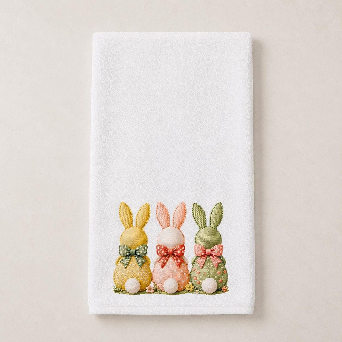 Easter Bunny Hand Towel, Pastel Rabbit Trio Decor, Spring Guest Bath Accent