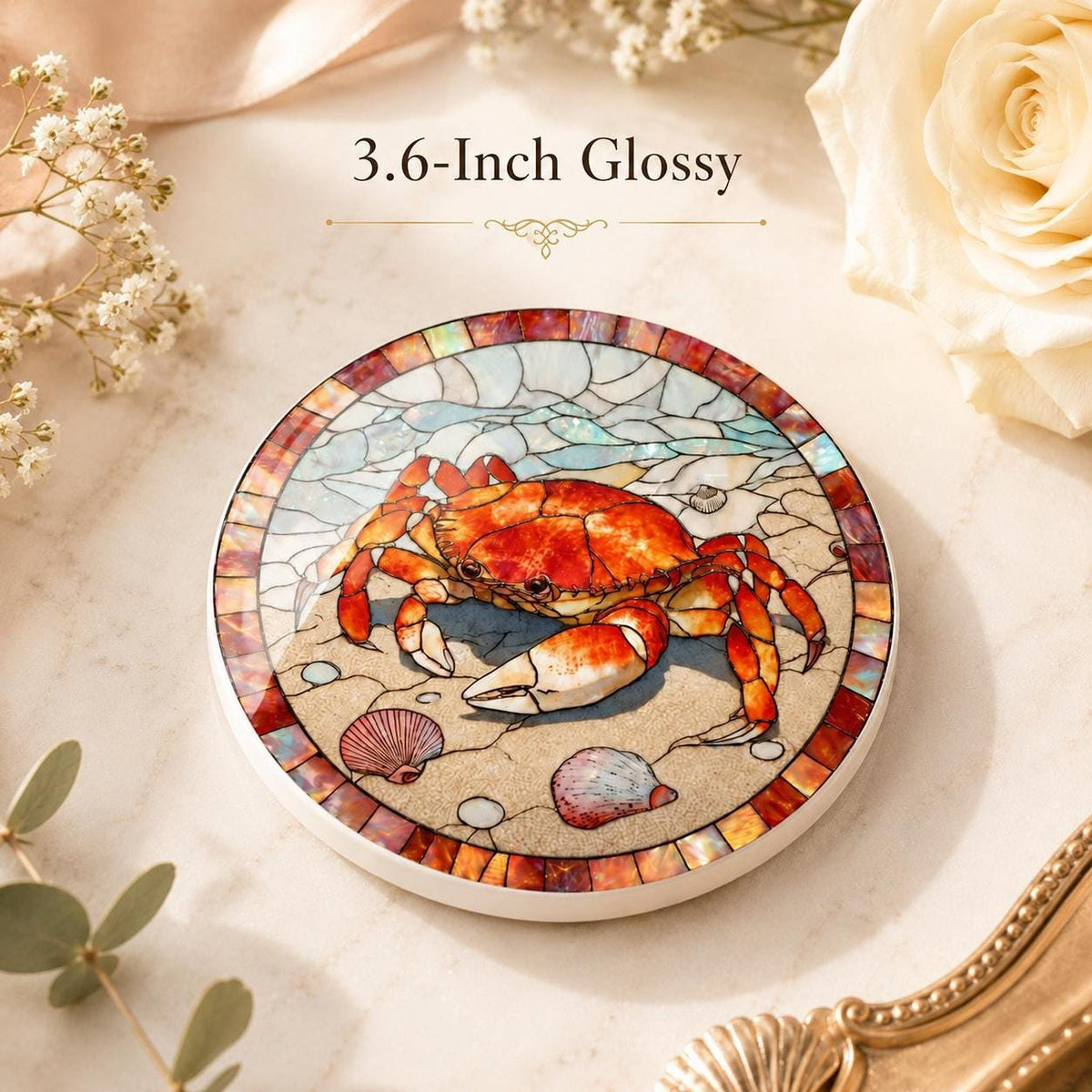 Crab Ceramic Coaster, Coastal Beach Decor, Nautical Ocean Accent, Seafood Lover Gift