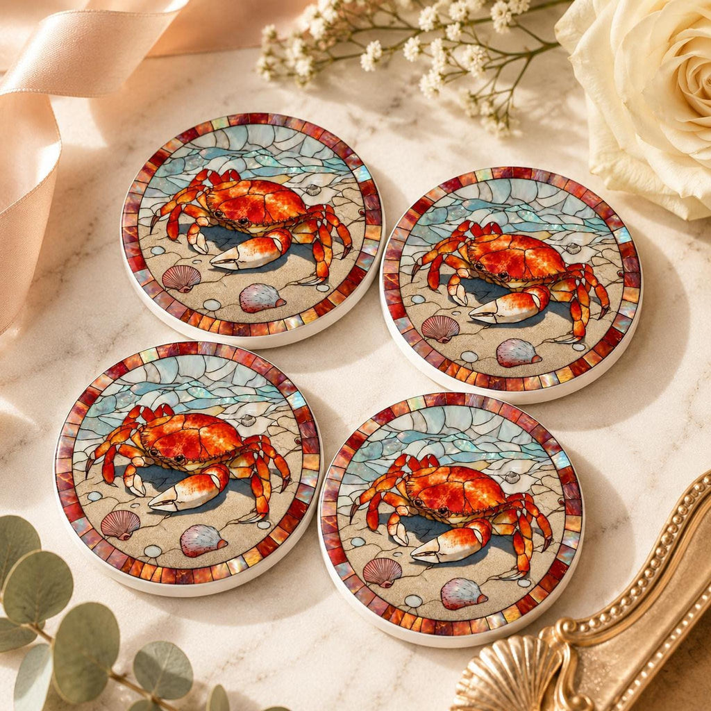 Crab Ceramic Coaster, Coastal Beach Decor, Nautical Ocean Accent, Seafood Lover Gift