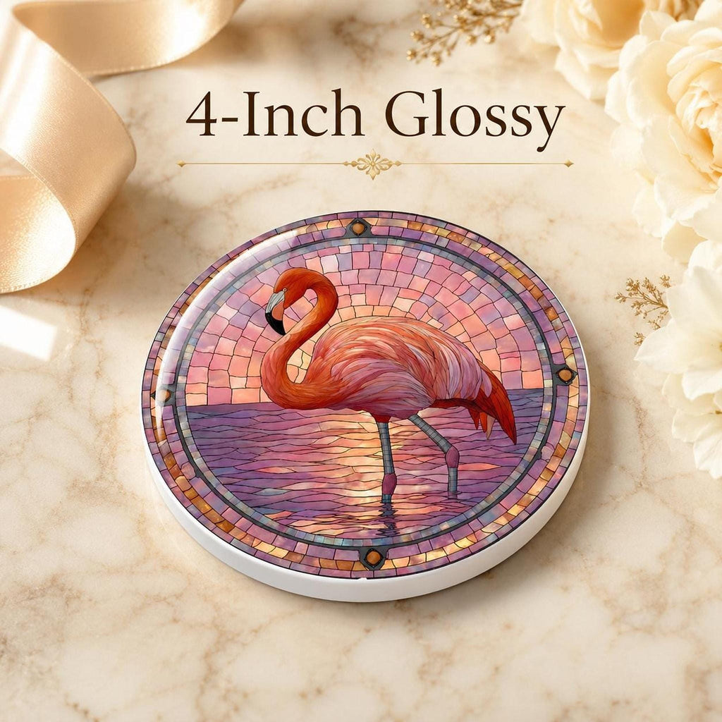 Flamingo Table Decor Ceramic Coaster, Pink Mosaic Artwork with Cork Backing