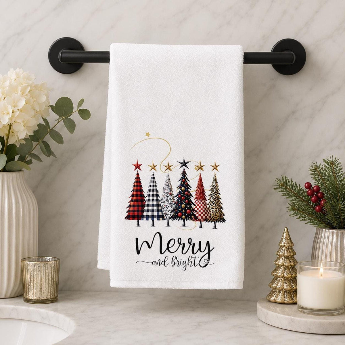 Christmas Hand Towel, 15 x 25 Inch Sheared Polyester Cotton Terrycloth