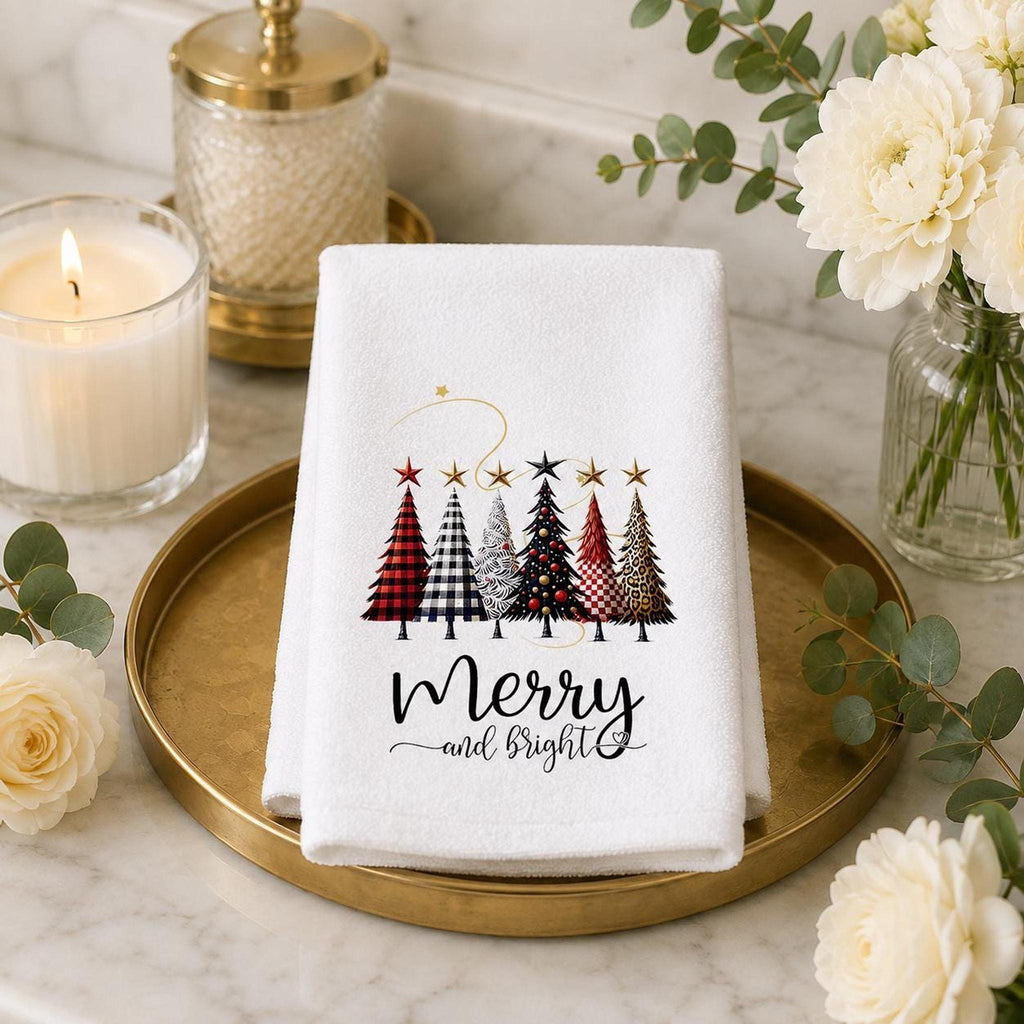 Christmas Hand Towel, 15 x 25 Inch Sheared Polyester Cotton Terrycloth